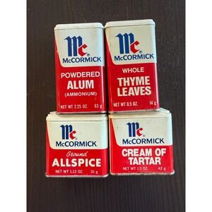 Vintage McCormick Spice Tins Alum Thyme Allspice Cream of‎ Tartar Red & White